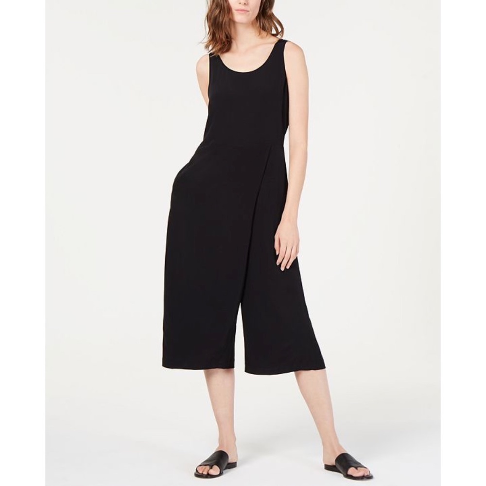 NEW Eileen Fisher Faux Wrap Cropped Jumpsuit, Black, Medium